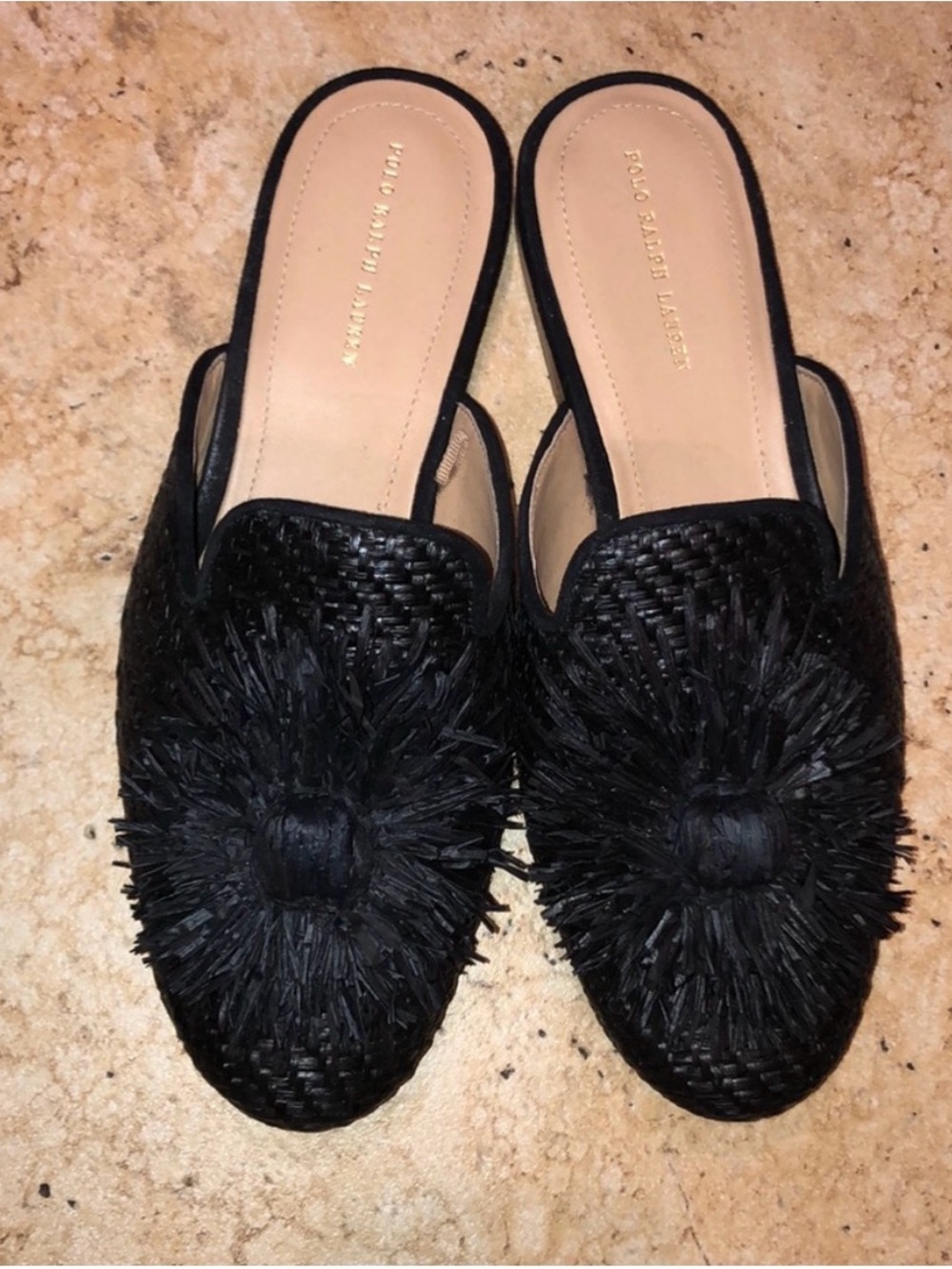Polo Ralph Lauren black raffia mule slides size 7
